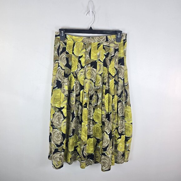 Ann Taylor Dresses & Skirts - Ann Taylor Skirt Womens 8 Yellow Floral Rose Print Pleated Midi Made USA